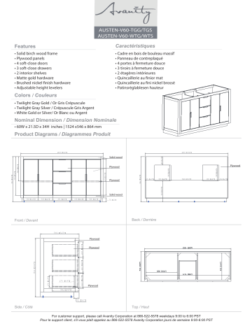 AUSTEN-VS61-WTS-GQ | Avanity AUSTEN-VS61-WTG-GQ Austen 61 in. W x 22 in. D Bath Vanity spécification | Fixfr