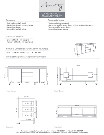 COVENTRY-VS73-NT | Avanity COVENTRY-VS73-GT Coventry 73 in. Vanity spécification | Fixfr