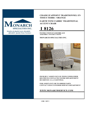 Monarch Specialties I 8126 Earth Tone Fabric Accent Chair Mode d'emploi | Fixfr