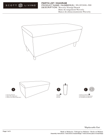 Scott Living DS-D526SL-900 Waverly Doe Gray Velvet Upholstered Bench Mode d'emploi | Fixfr
