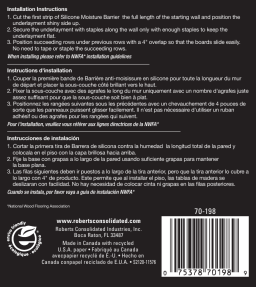 Roberts 70-198 Silicone Moisture Barrier 200 sq. ft. 31.5 in. x 76.25 ft. x 6 mil Underlayment for Solid & Engineered Wood Floors & LVP Guide d'installation