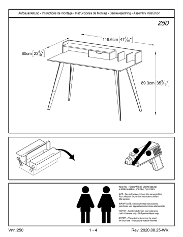 Nyhus HD-56330000250 47 in. x 23.5 in. x 35 in. Rectangular Home Desk Brown Top Steel Leg Multipurpose Writing Desk Mode d'emploi | Fixfr