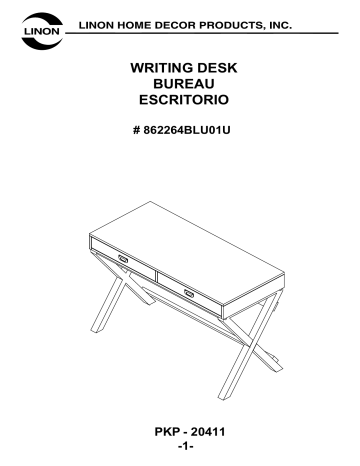 Linon Home Decor THD01915 44 in. Rectangular Sara Blue 2 Drawer Writing Desk Mode d'emploi | Fixfr