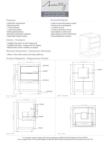 ALLIE-VS25-WTG-GQ | Avanity ALLIE-VS25-WTS-GQ Allie 25 in. W x 22 in. D Bath Vanity spécification | Fixfr