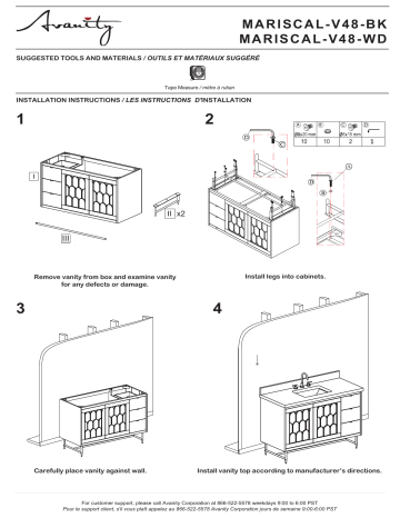 Avanity MARISCAL-V48-BK Mariscal 48 in. W x 21 in. D Bathroom Vanity Cabinet Only Guide d'installation | Fixfr