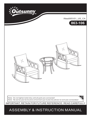 Outsunny 863-106 3-Piece Rocking Chair Bistro Set Mode d'emploi | Fixfr