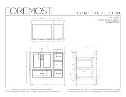 Foremost EHWV3622D Everleigh 36 in. W x 22 in. D x 34 in. H Bath Vanity Cabinet Only spécification