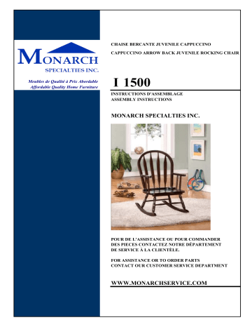 Monarch Specialties I 1500 Cappuccino Arrow Back Juvenile Rocking Chair Mode d'emploi | Fixfr