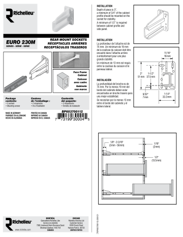 Richelieu Hardware BP603700112 Blum White Drawer Slide Rear Socket for Blum Euro Slide Series 230M Only (2-Pack) Mode d'emploi | Fixfr