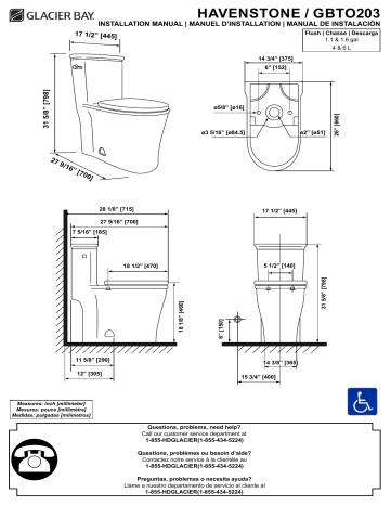 Glacier Bay GBTO203 Havenstone 1-piece 1.1/1.6 GPF Dual Flush Elongated Toilet Mode d'emploi | Fixfr