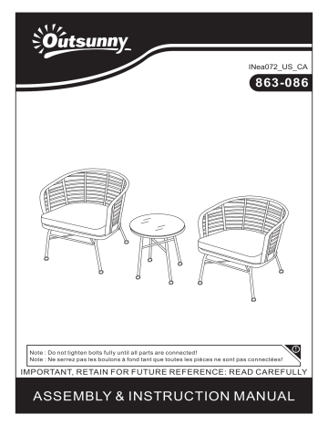 863-086LG | Outsunny 863-086WT 3-Piece Wicker Round Outdoor Dining Set Mode d'emploi | Fixfr
