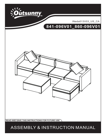 Outsunny 841-096V01DB 6-Pieces Metal Outdoor PE Rattan Sofa Set, Sectional Patio Conversation Wicker Patio Furniture Set Mode d'emploi | Fixfr