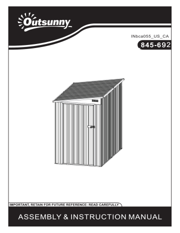 Outsunny 845-692 4 ft. W x 6 ft. D Dark Grey Metal Shed 24.1 sq. ft. Mode d'emploi | Fixfr
