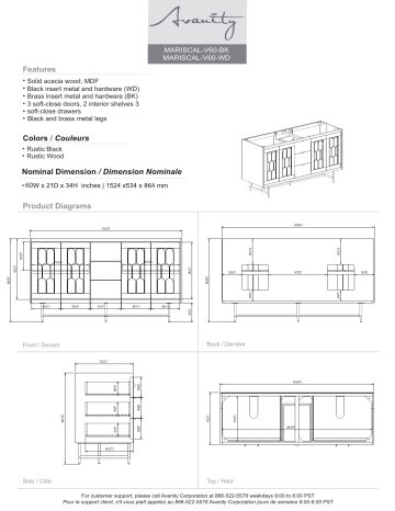 Avanity MARISCAL-VS61-WD Mariscal 61 in. W x 22 in. D Bath Vanity spécification | Fixfr