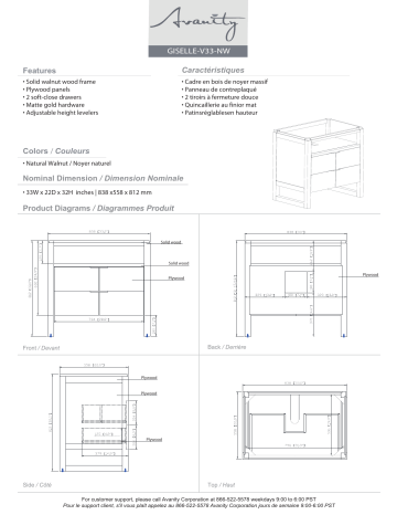 Avanity GISELLE-V33-NW Giselle 33 in. W x 22 in. D x 32 in. H Vanity Cabinet Only spécification | Fixfr