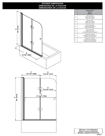 OVE Decors 15BGP-SALL36-SA Sally 36 in. W x 57.99 in. H Bi-Fold Frameless Tub Door spécification | Fixfr