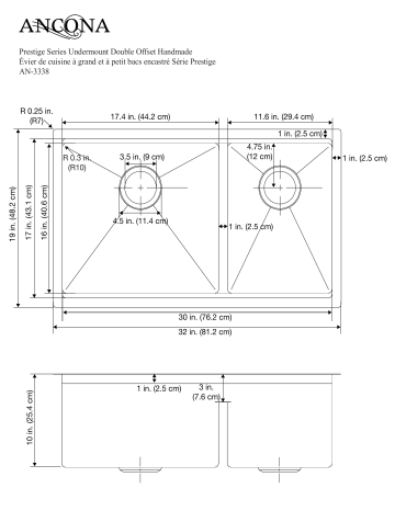 Ancona AN-3338 Prestige Series Undermount 32 in. Double Bowl Kitchen Sink spécification | Fixfr