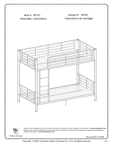 Walker Edison Furniture Company HDTOTBL Modern Premium Metal Twin over Twin Bunk Bed - Black Mode d'emploi | Fixfr