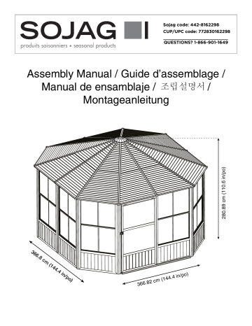 Sojag 442-9162998 12 ft. D x 12 ft. W Charleston Aluminum Octagonal Solarium Guide d'installation | Fixfr