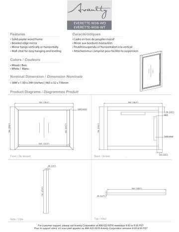 Avanity EVERETTE-M38-WD Everette 38 in. W x 29 in. H Rectangular Wood Framed Wall Bathroom Vanity Mirror spécification | Fixfr