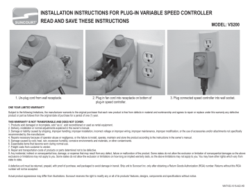 Suncourt VS200 2.5-Amp Variable Speed Fan Control Mode d'emploi | Fixfr