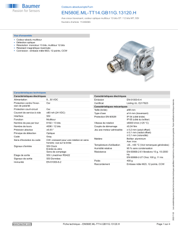 Baumer EN580E.ML-TT14.GB11G.13120.H Absolute encoder Fiche technique | Fixfr