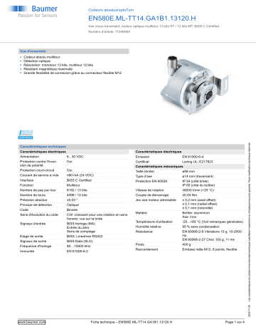 Baumer EN580E.ML-TT14.GA1B1.13120.H Absolute encoder Fiche technique | Fixfr