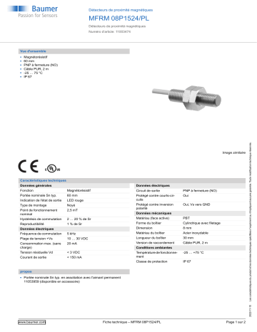 Baumer MFRM 08P1524/PL Magnetic proximity switch Fiche technique | Fixfr