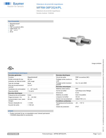 Baumer MFRM 08P3524/PL Magnetic proximity switch Fiche technique | Fixfr