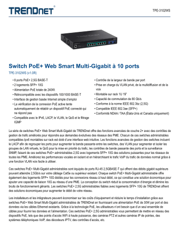 Trendnet TPE-3102WS 10-Port Multi-Gig Web Smart PoE+ Switch Fiche technique | Fixfr