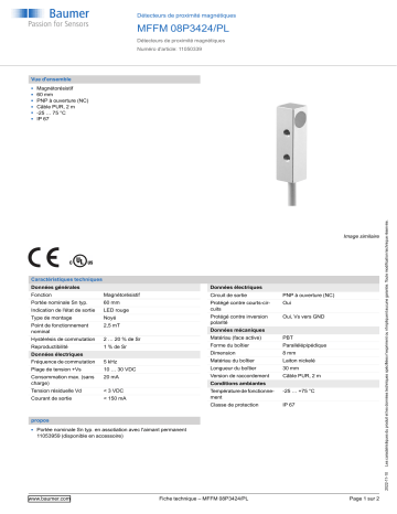 Baumer MFFM 08P3424/PL Magnetic proximity switch Fiche technique | Fixfr