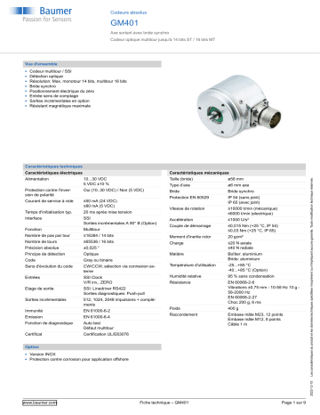 Baumer GM401 Absolute encoder Fiche technique | Fixfr