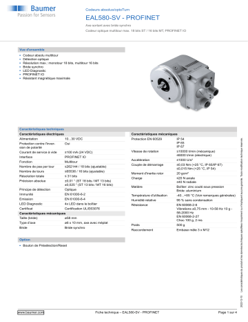 Baumer EAL580-SV - PROFINET Absolute encoder Fiche technique | Fixfr