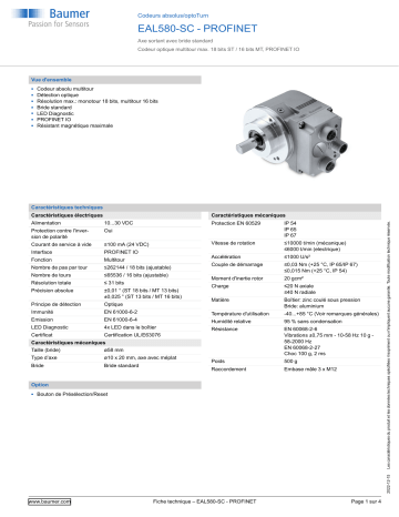 Baumer EAL580-SC - PROFINET Absolute encoder Fiche technique | Fixfr