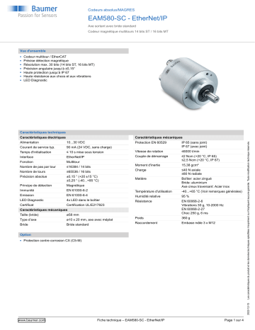 Baumer EAM580-SC - EtherNet/IP Absolute encoder Fiche technique | Fixfr