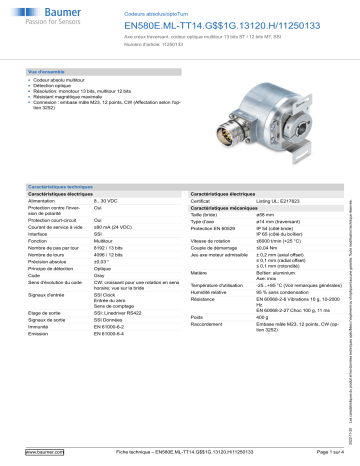 Baumer EN580E.ML-TT14.G$$1G.13120.H/11250133 Absolute encoder Fiche technique | Fixfr