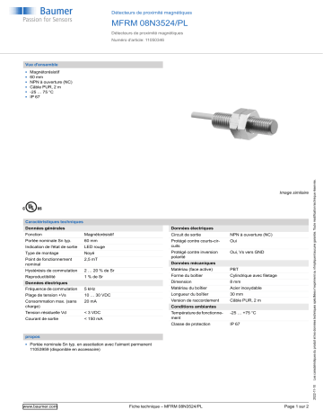 Baumer MFRM 08N3524/PL Magnetic proximity switch Fiche technique | Fixfr