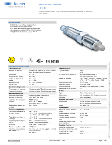 Baumer LBFS Level measurement Fiche technique | Fixfr