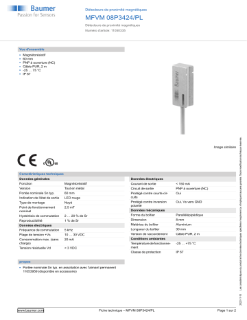 Baumer MFVM 08P3424/PL Magnetic proximity switch Fiche technique | Fixfr