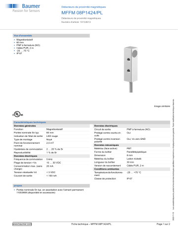 Baumer MFFM 08P1424/PL Magnetic proximity switch Fiche technique | Fixfr