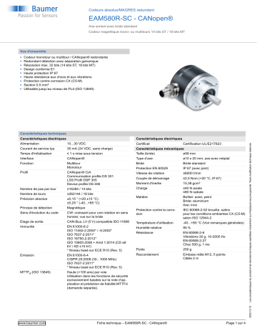 Baumer EAM580R-SC - CANopen® Absolute encoder Fiche technique | Fixfr