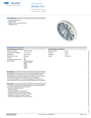 Baumer MR592.07D Measuring wheel Fiche technique | Fixfr