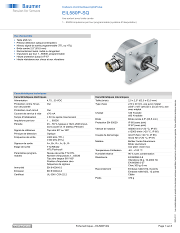 Baumer EIL580P-SQ Incremental encoder Fiche technique | Fixfr