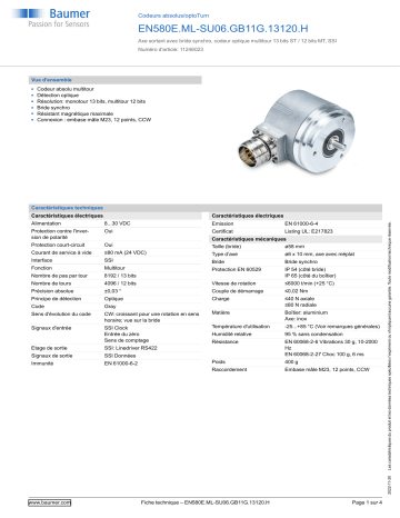 Baumer EN580E.ML-SU06.GB11G.13120.H Absolute encoder Fiche technique | Fixfr