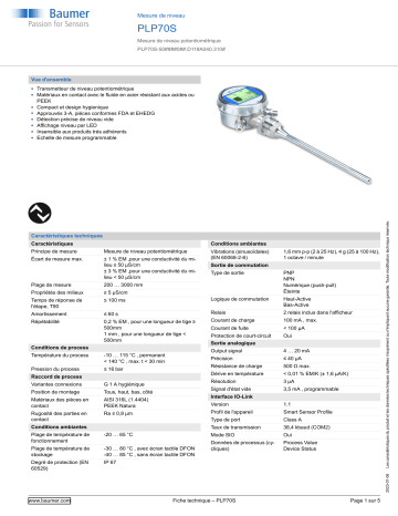 Baumer PLP70S Level measurement Fiche technique | Fixfr