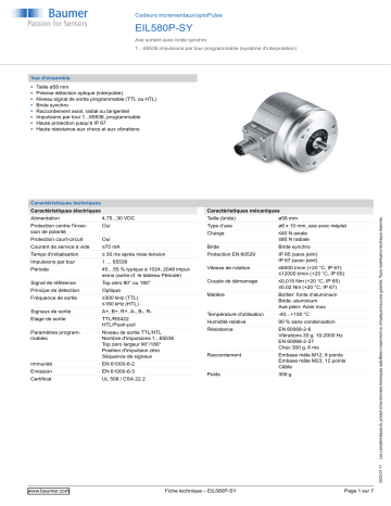 Baumer EIL580P-SY Incremental encoder Fiche technique | Fixfr