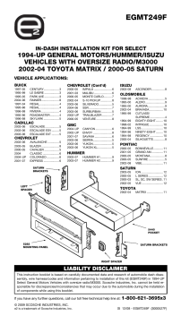 e2 Scosche GMT2049A Dash Install Kit Manuel du propriétaire