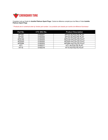 Autolite Platinum Spark Plug Manuel du propriétaire | Fixfr