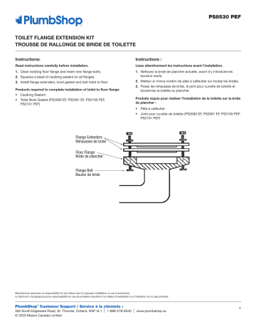 Plumbshop Closet Flange Extension Kit Manuel du propriétaire | Fixfr