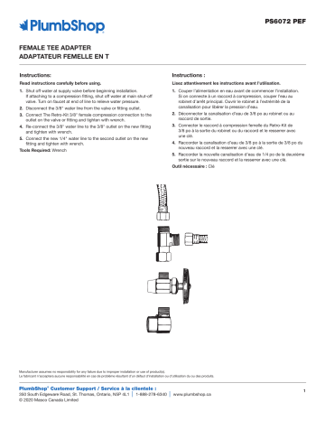 Plumbshop Retro Fit Valve Manuel du propriétaire | Fixfr